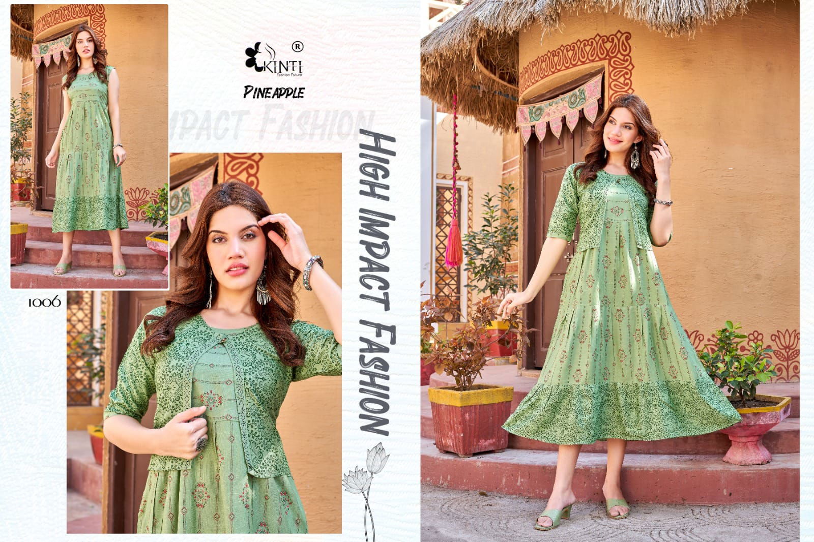 Kinti Pineapple Fancy Ethnic Wear Wholesale Long Kurti With Jacket Catalog